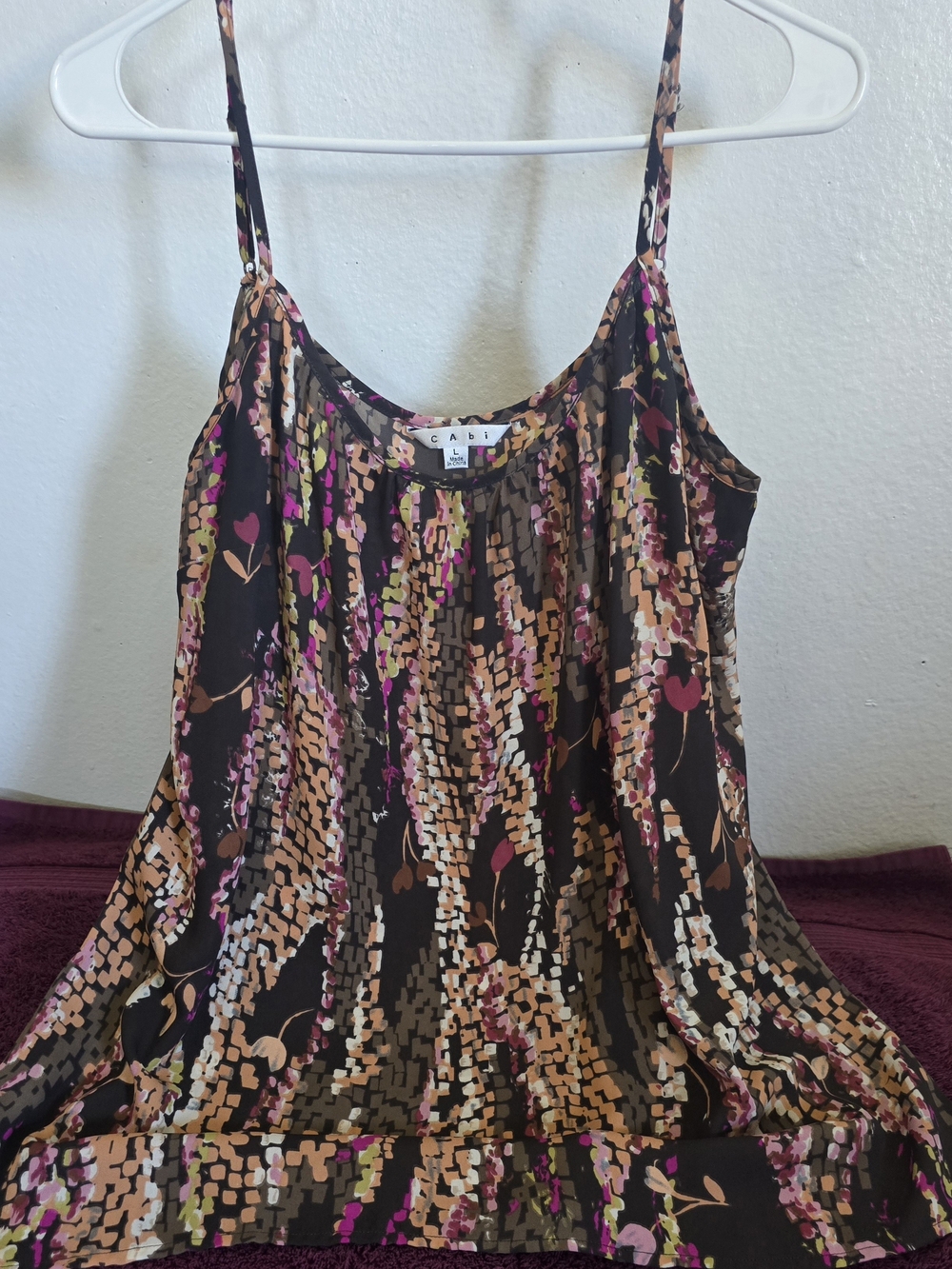 CAbi Black Floral-Print Spaghetti Strap Camisole
